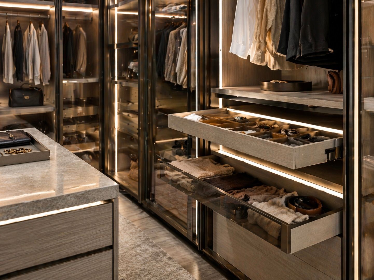 Гардеробные BOSS ART — Ящики, свет и фурнитура