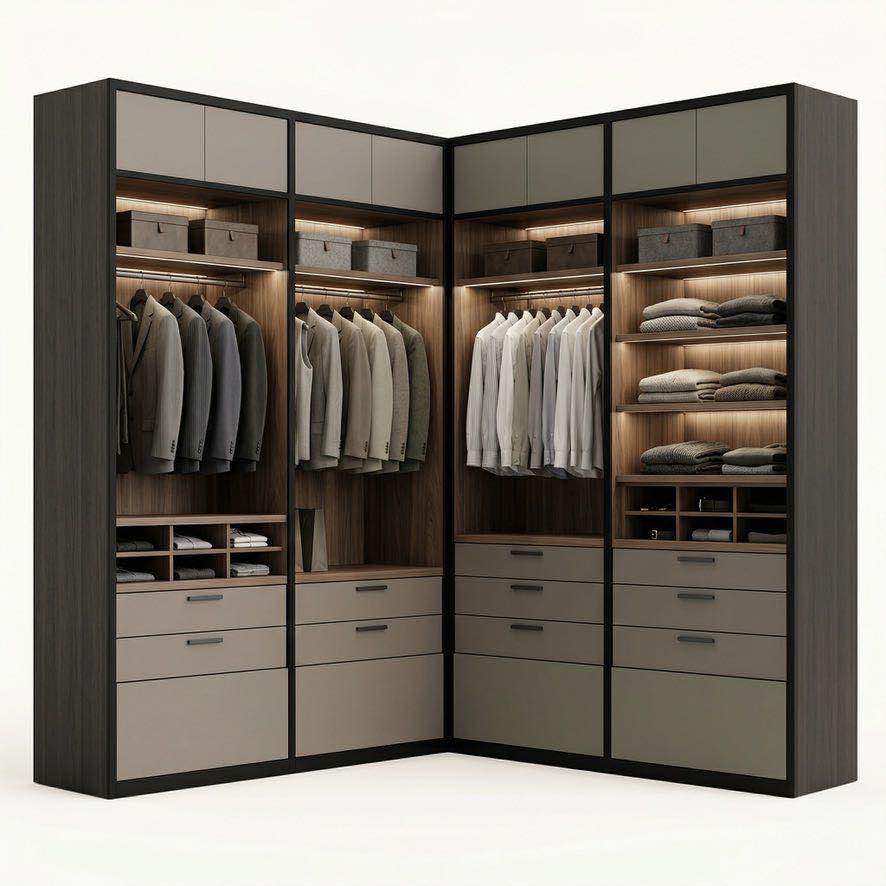 Гардеробная BOSS ART со стеклянными фасадами и подсветкой