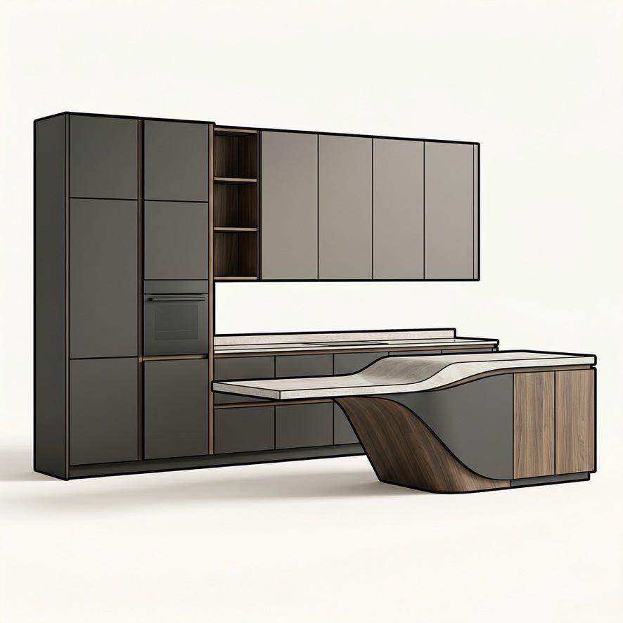 Кухня BOSS ART с островом и архитектурной отделкой