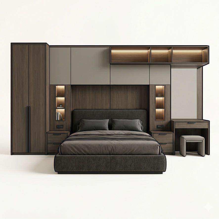Спальня BOSS ART с панелями и встроенной мебелью