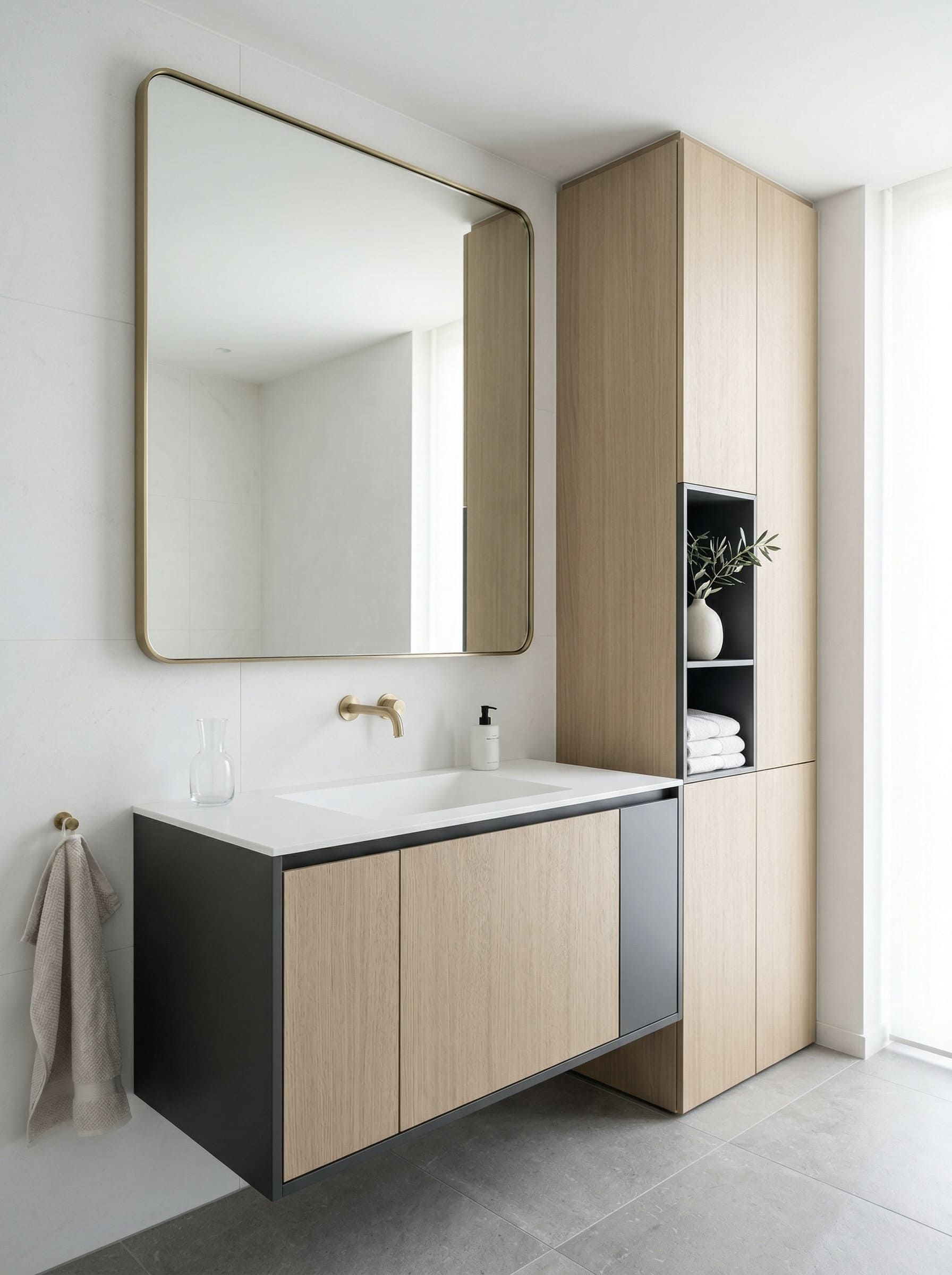 Корпусная мебель BOSS ART для санузла с подвесной тумбой и пеналом