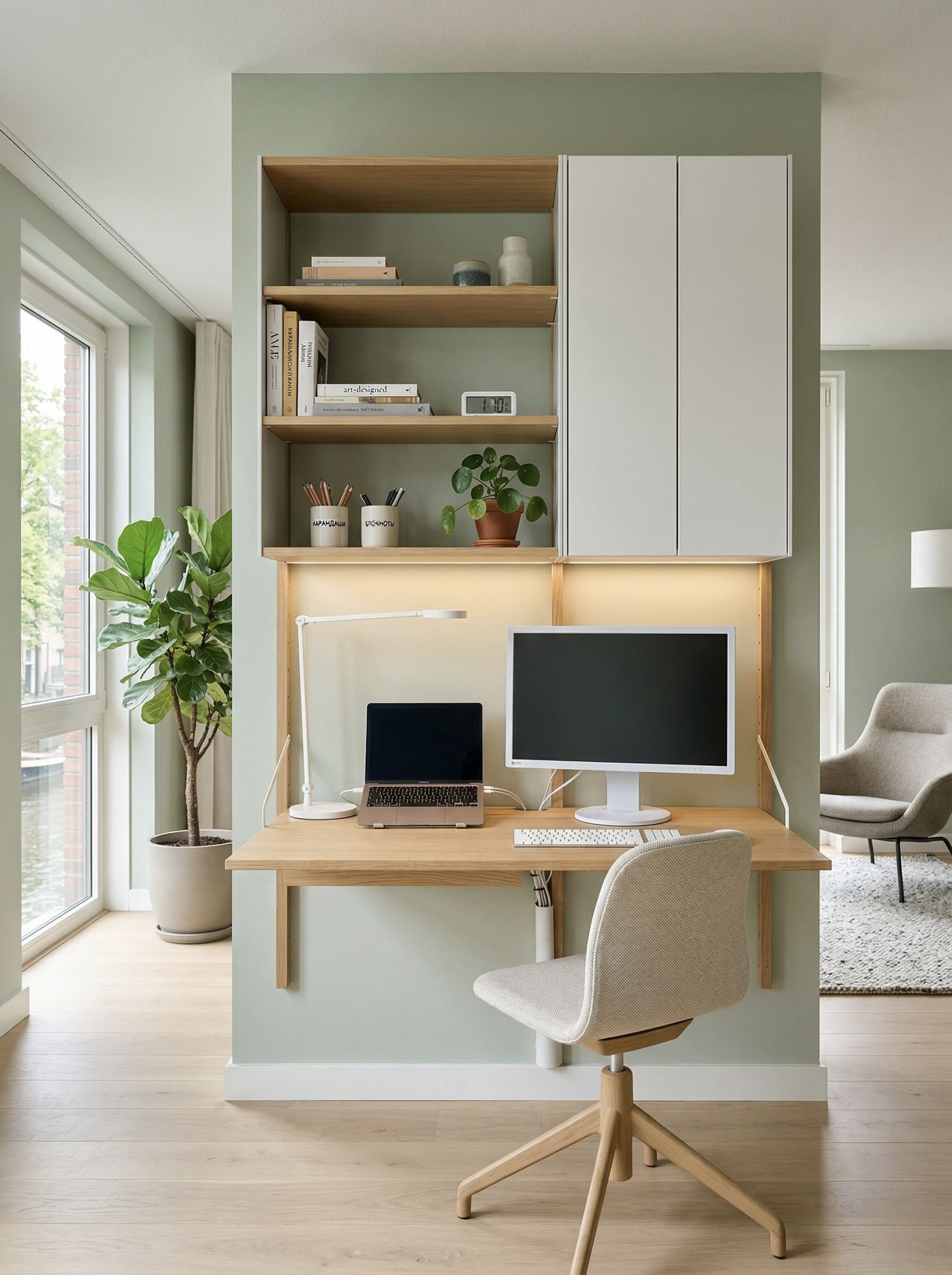 Рабочая зона BOSS ART с лаконичным столом и хранением