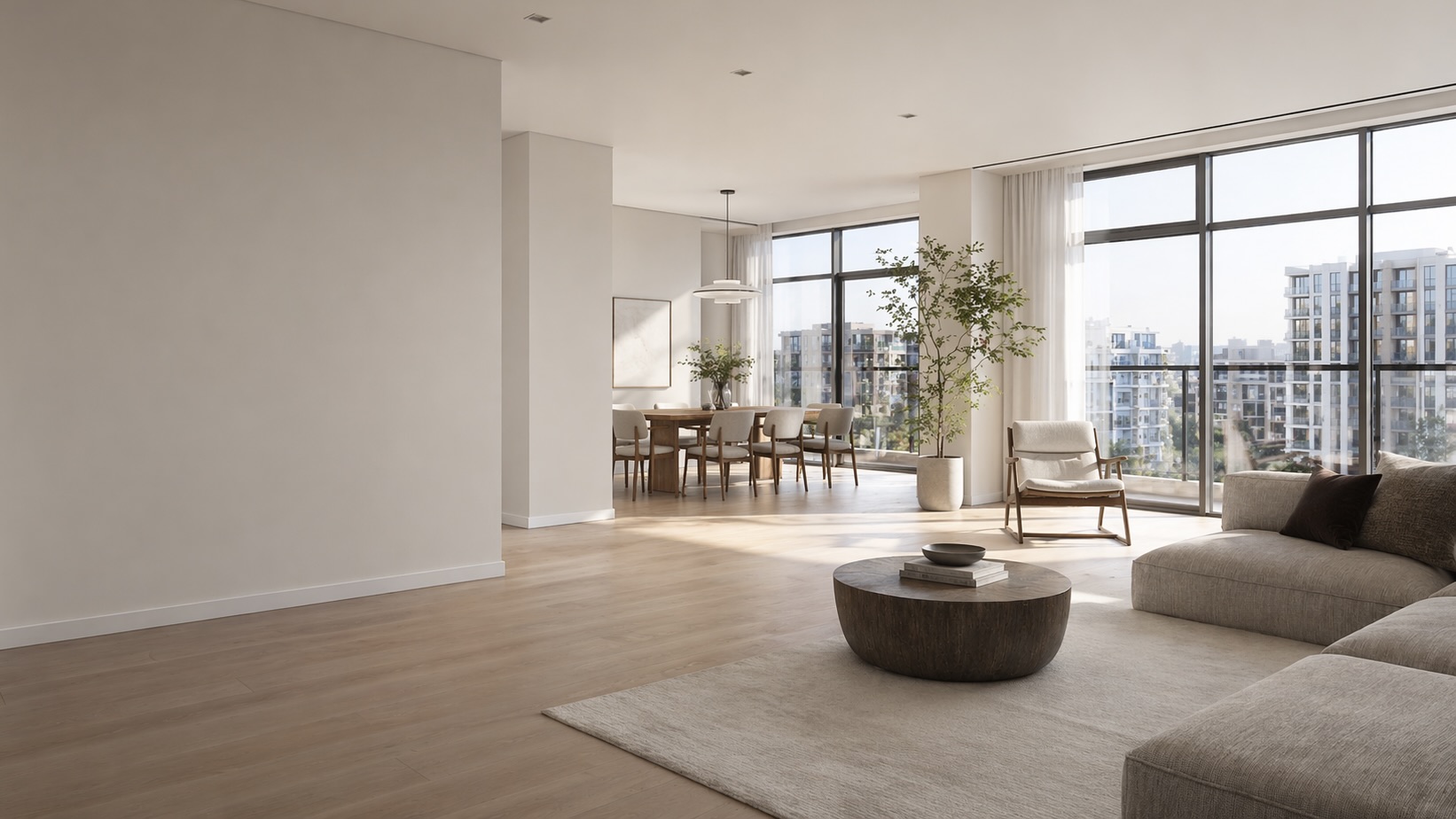 Кухня до потолка с тёмными фасадами, встроенной техникой и светлой рабочей зоной