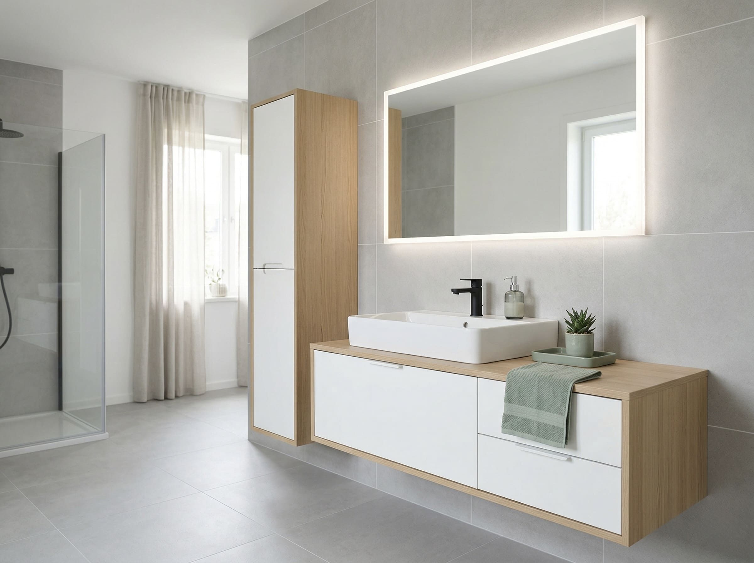 Корпусная мебель BOSS ART для санузла с подвесной тумбой и пеналом